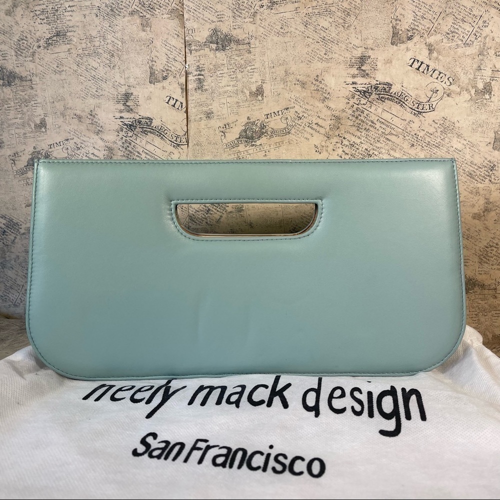 Neely Mack Tiffany Blue Leather Handbag Clutch Designer Purse NWOT